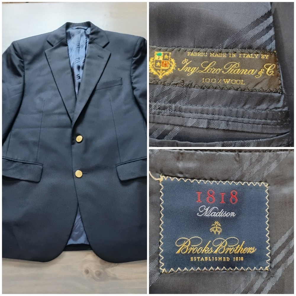 Brooks Brothers Madison Loro Piana Italy Wool 39R Gold Crested Buttons Blazer